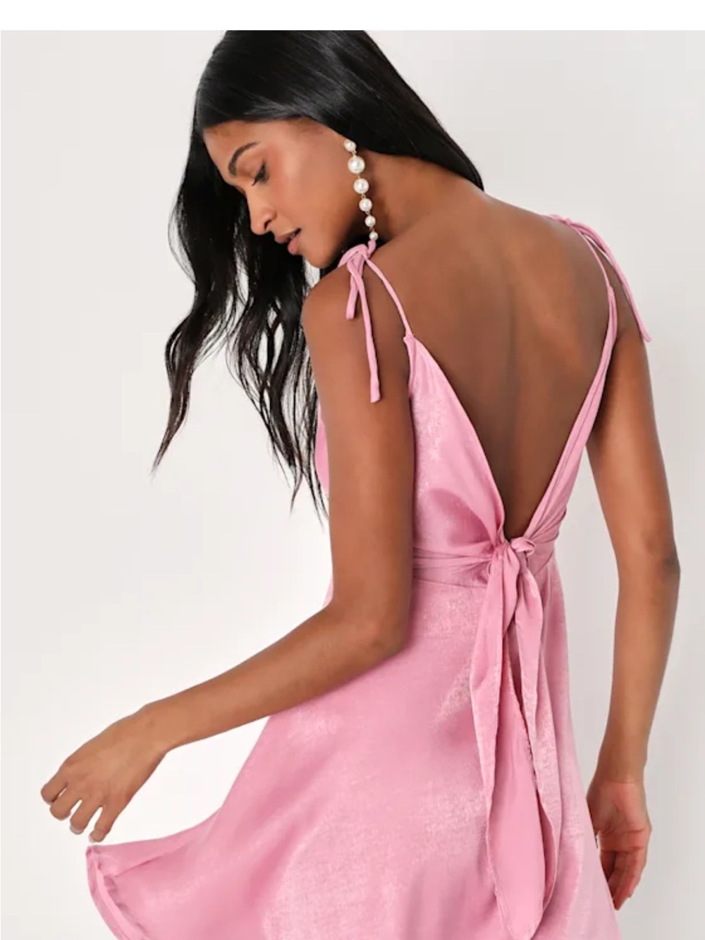 Lulu's Pink Satin Tie-Back Mini Dress